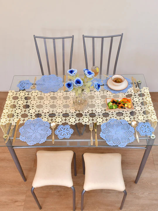 Happy Threads |Handmade Crochet Table Runner | Cream Wonder 72" Elegant Home Décor - Hunar Hatti