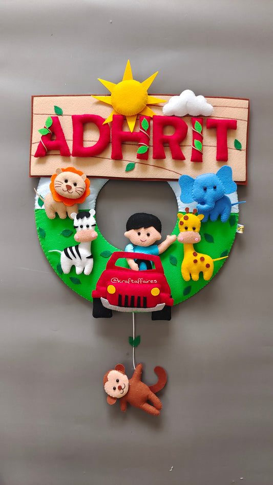 Personalized Handmade Kids name hanging- Jungle Safari
