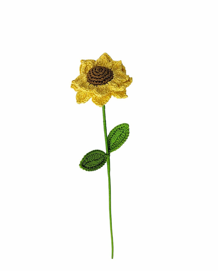 Happy Threads|Cheerful Sunflowers, Eco-Friendly Handcrafted Single Stem Crocheted Flowers - Child-Safe, Lead-Free, Sustainable Decor & Gift Solution - Hunar Hatti