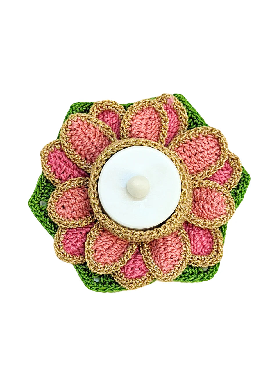 Happy Threads | Elegant Crocheted Lotus Tealights for Diwali