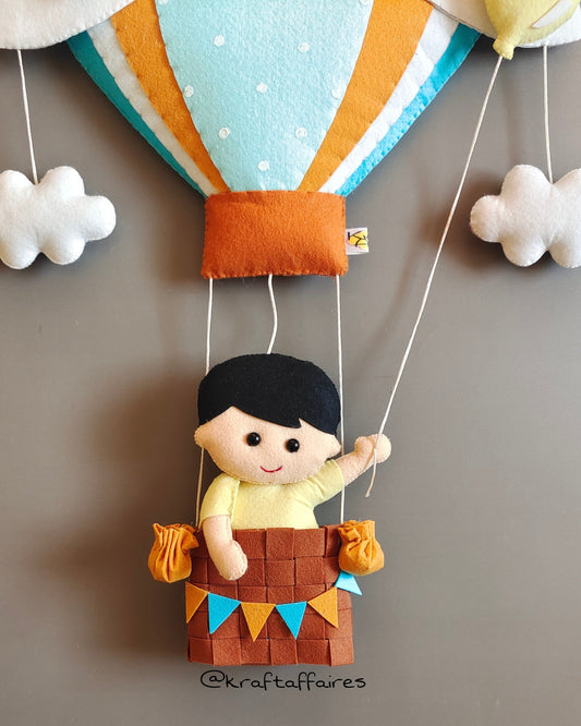 Personalized Handmade Kids name hanging-Boy on hot ballon(Filled Letters)