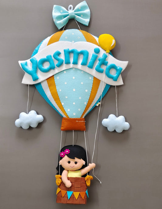 Personalized Handmade Kids name hanging-Girl on Hot air Balloon (Filled Letters)