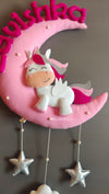 Personalized Handmade Kids name hanging-Cute unicorn on the moon