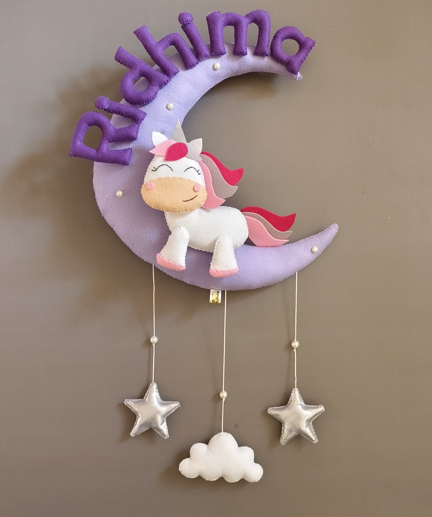 Personalized Handmade Kids name hanging-Cute unicorn on the moon