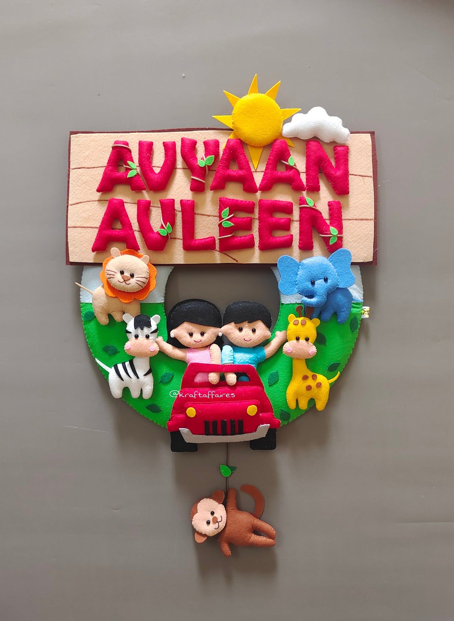 Personalized Handmade Kids name hanging- Jungle Safari