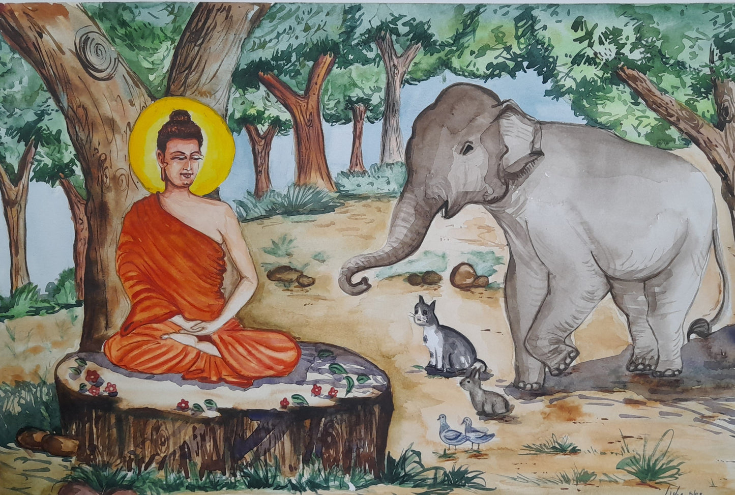 Watercolour Buddha painting on cartridge sheet
