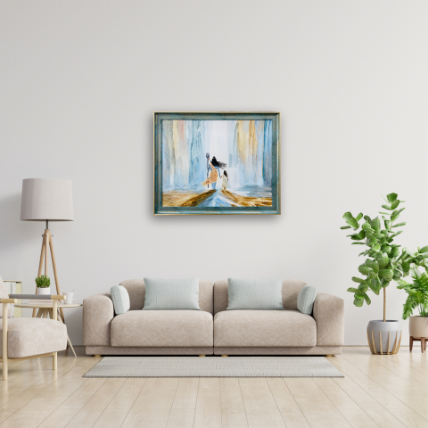 Divine Journey – Lord Shiva Guiding Kid Parvati - Texture art