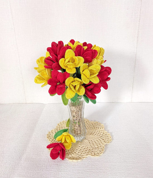 Happy Threads| Tulip Treasures (Open Tulips), Eco-Friendly Handcrafted Single Stem Crocheted Flowers, Lead-Free, Sustainable Decor & Gift Solution - Hunar Hatti