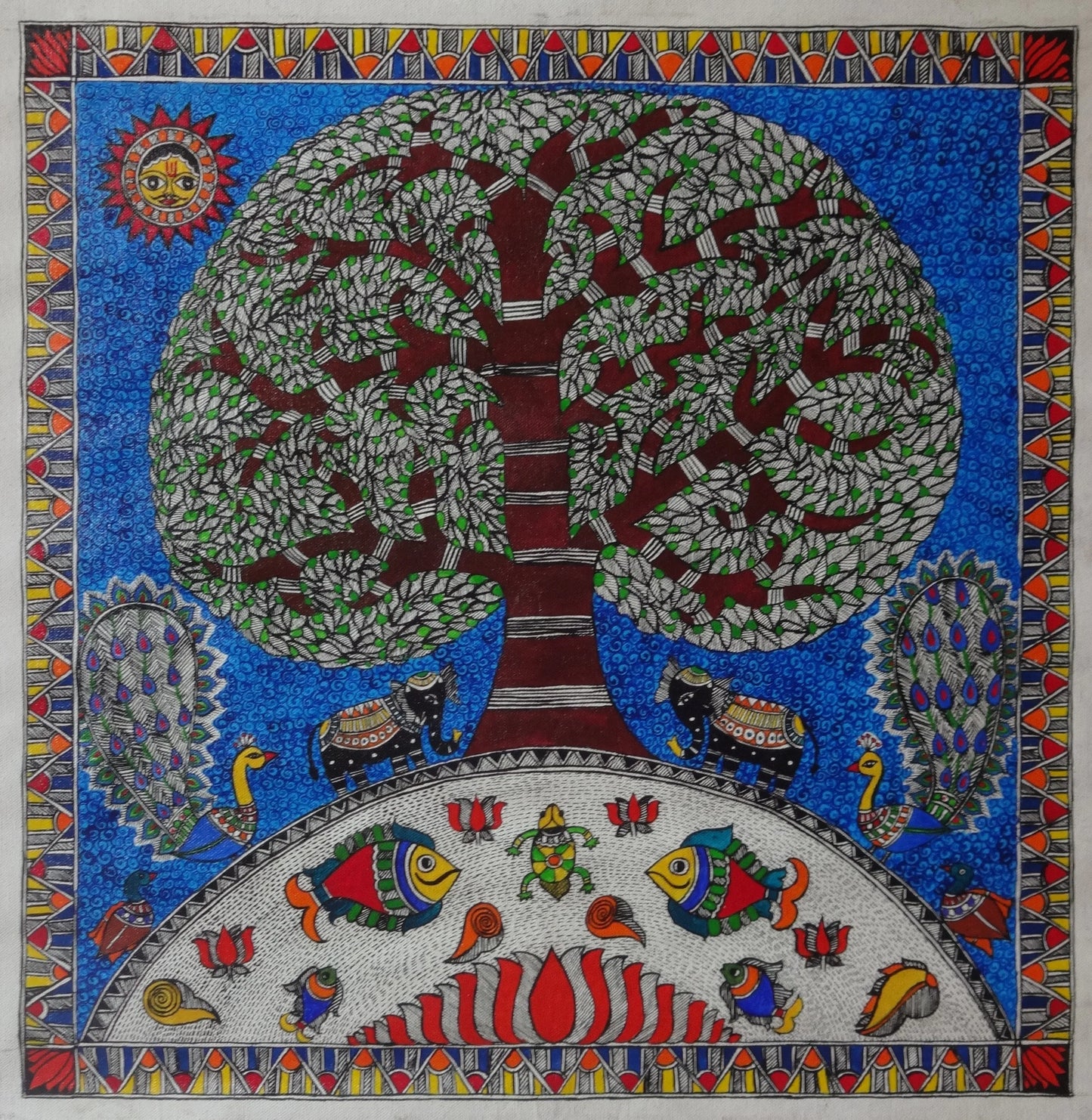 Tree of Life Madhubani Painting in Bharani-Style - Hunar Hatti