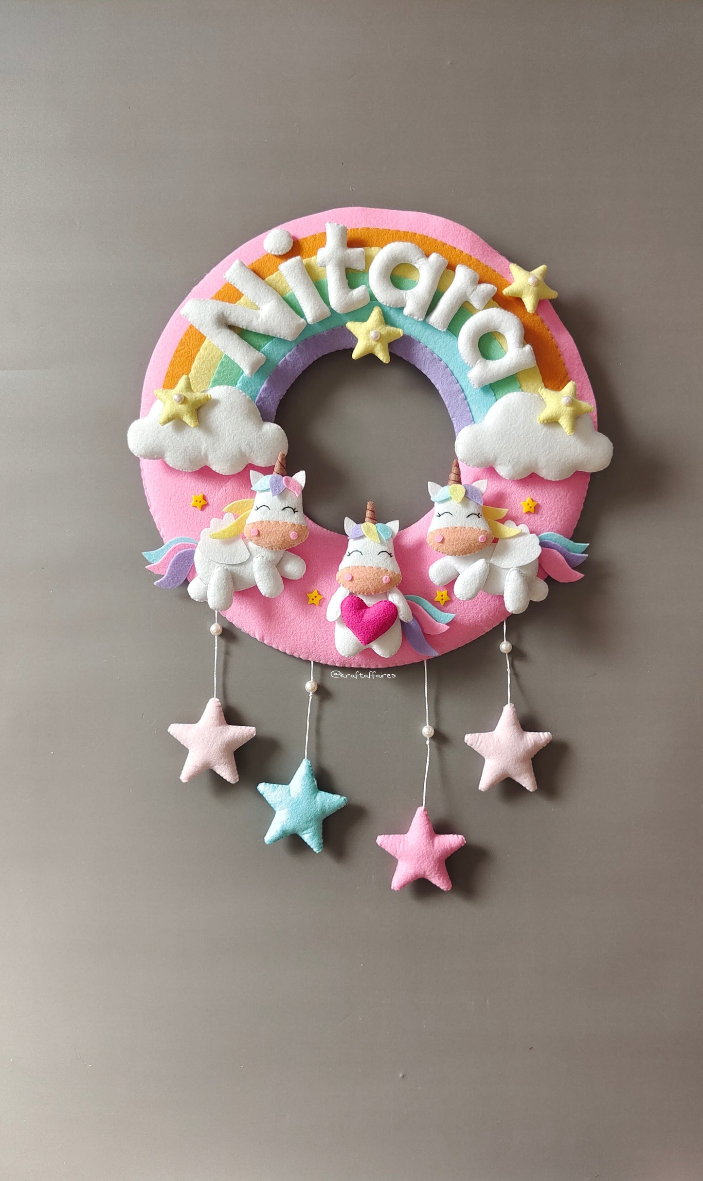 Personalized Handmade Kids name hanging- Rainbow with Unicorn