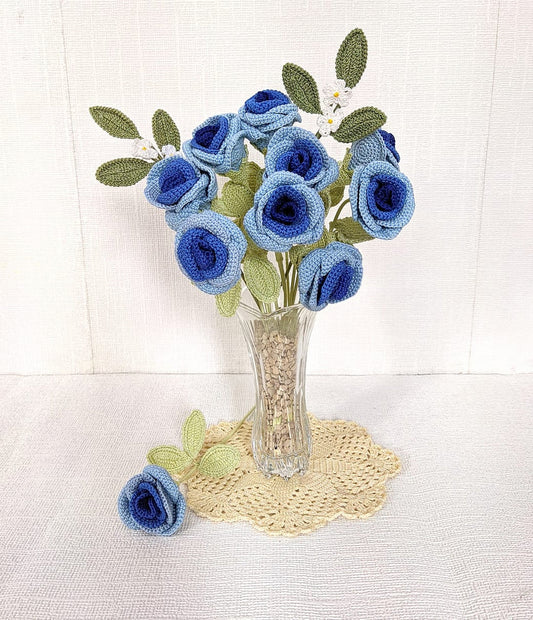 Happy Threads| Shaded Roses, Eco-Friendly Handcrafted Single Stem Crocheted Flowers - Child-Safe, Lead-Free, Sustainable Decor & Gift Solution - Hunar Hatti