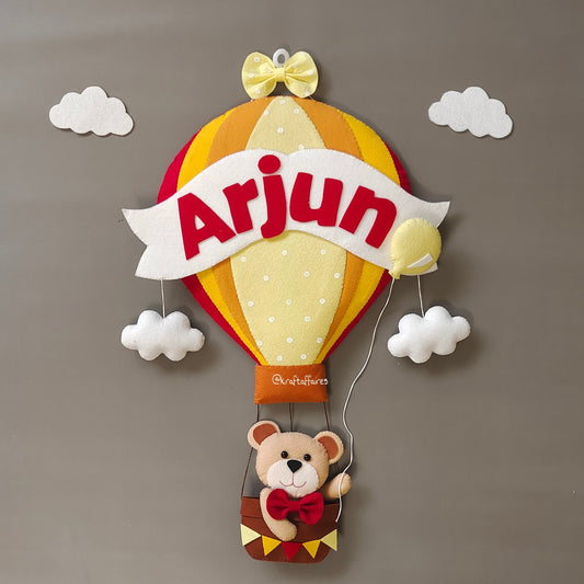 Personalized Handmade Kids name hanging-Teddy on Hot air Balloon (Filled Letters)