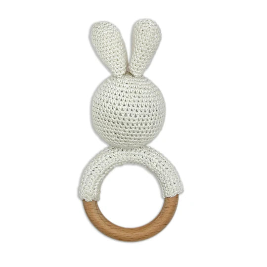 Happy Threads | Cuddly Bunnies Ring Rattle-Gentle & Safe Crochet Toy for Newborns