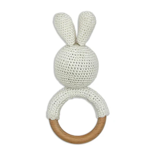 Happy Threads | Cuddly Bunnies Ring Rattle-Gentle & Safe Crochet Toy for Newborns - Hunar Hatti