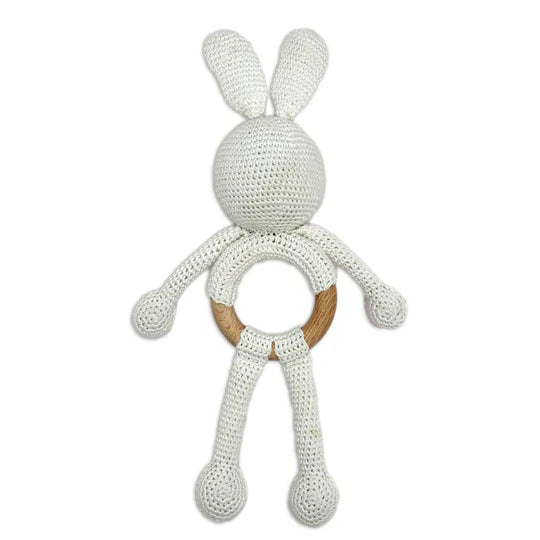 Happy Threads | Cuddly Bunnies Rattle Toy- Handmade Baby Toy for Early Play - Hunar Hatti