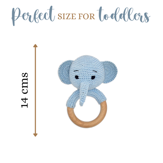 Happy Threads | Tiny Trunkies Elephant Ring Rattle – Handmade Crochet Cuddle That Trumpets Joy - Hunar Hatti