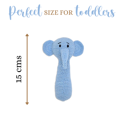 Happy Threads | Tiny Trunkies Crochet Hand Rattle – Handmade Baby Toy & Cherished Keepsake - Hunar Hatti