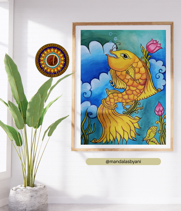Indian folk art-Golden fish Acrylic Painting - Hunar Hatti