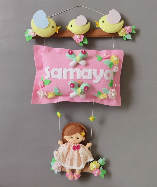 Personalized Handmade Kids name hanging-Bird with Doll Pillow