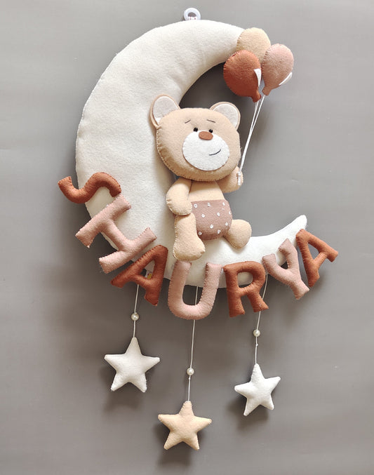 Personalized Handmade Kids name hanging-Teddy on Moon