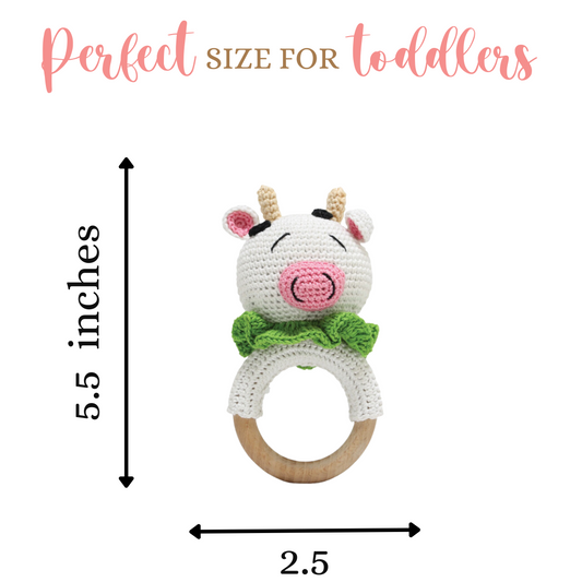 Happy Threads | Moo-Mates Cow Rattle – Handmade Farmyard Fun for Babies - Hunar Hatti