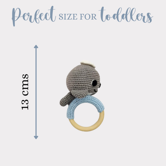 Happy Threads | Soft Handmade Crochet Dolphin Rattle for Infants - Hunar Hatti