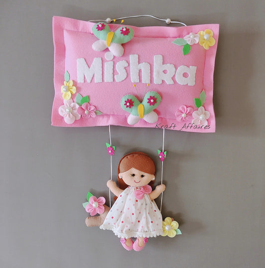 Personalized Handmade Kids name hanging-Girl on swing (Polka dot/Tutu dress)