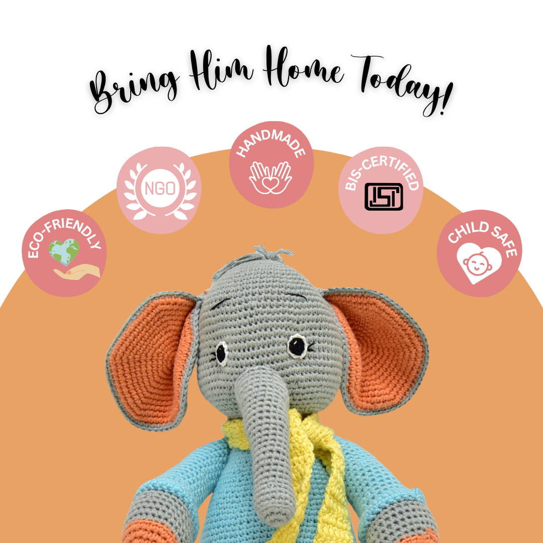 Happy Threads | Dusty the Elephant β Handmade Crocheted Toy for Snuggles