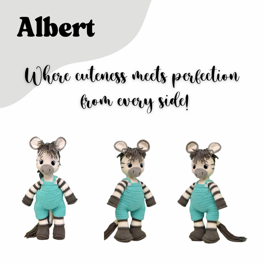 Happy Threads | Albert the Zebra – Handmade Crochet Plush Toy | Soft & Safe Cuddly Companion for Kids