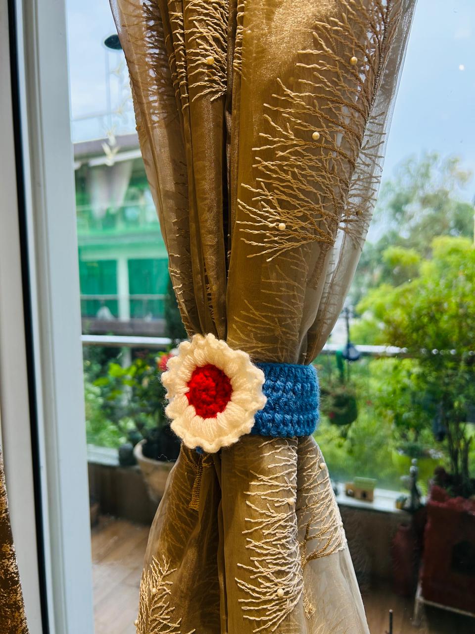Crochet work- Curtain holder cum Cup cover