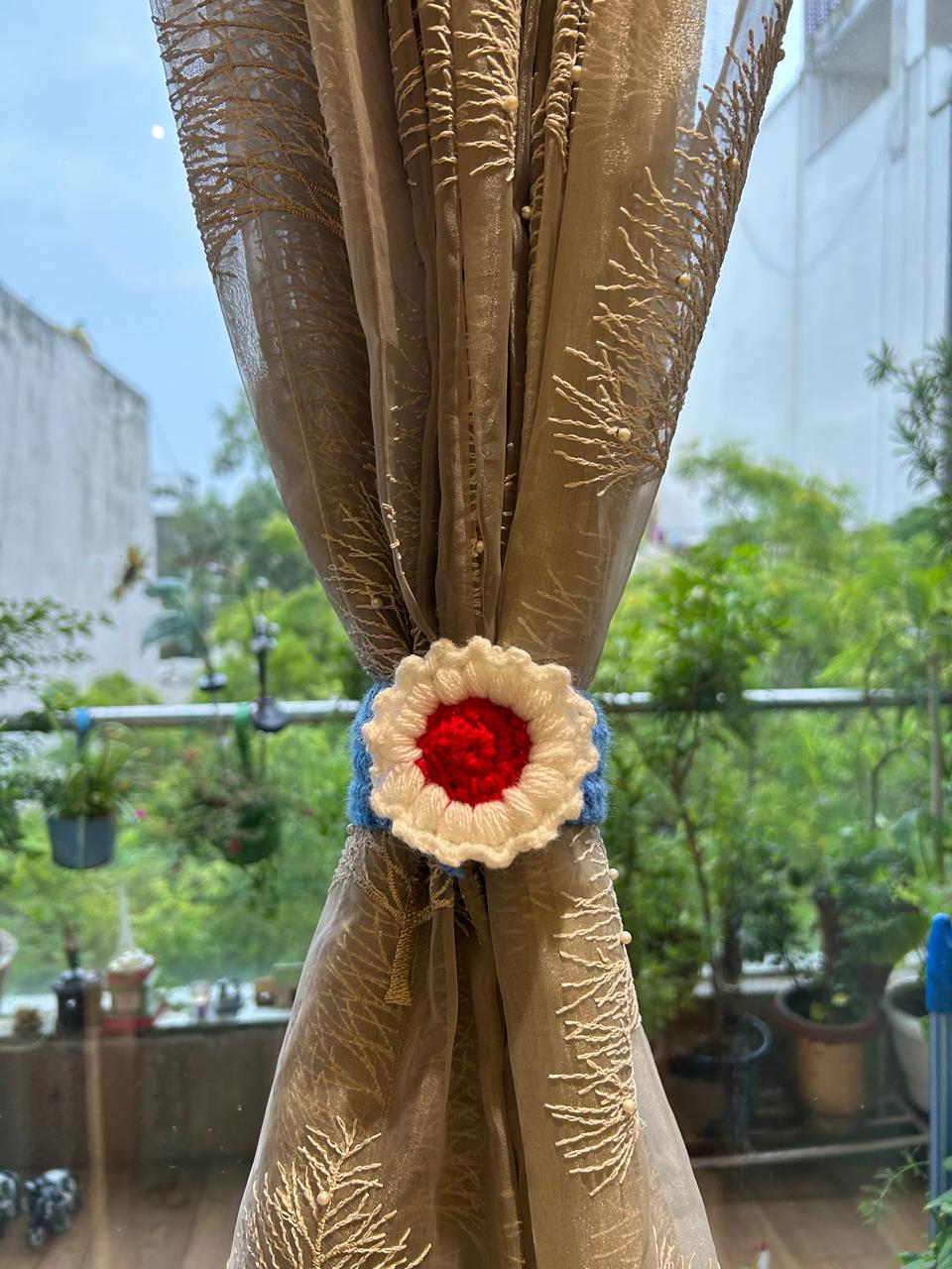 Crochet work- Curtain holder cum Cup cover