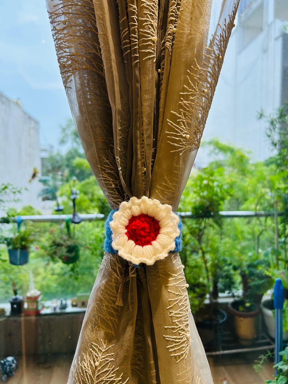 Crochet work- Curtain holder cum Cup cover