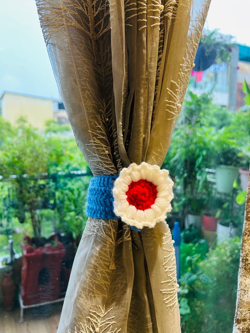 Crochet work- Curtain holder cum Cup cover
