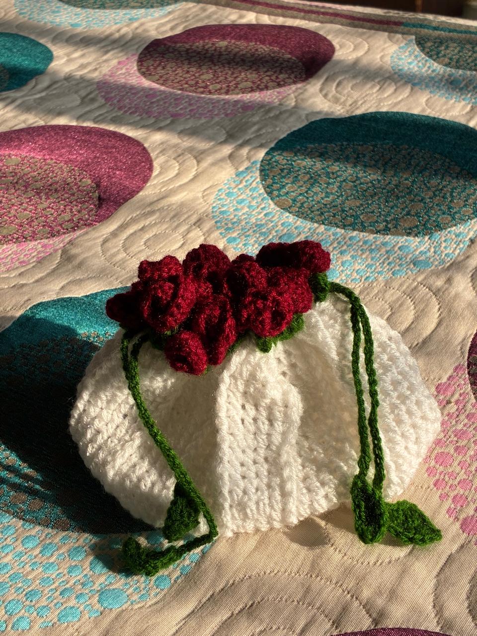 Rose drawstring Crochet mobile potli bag
