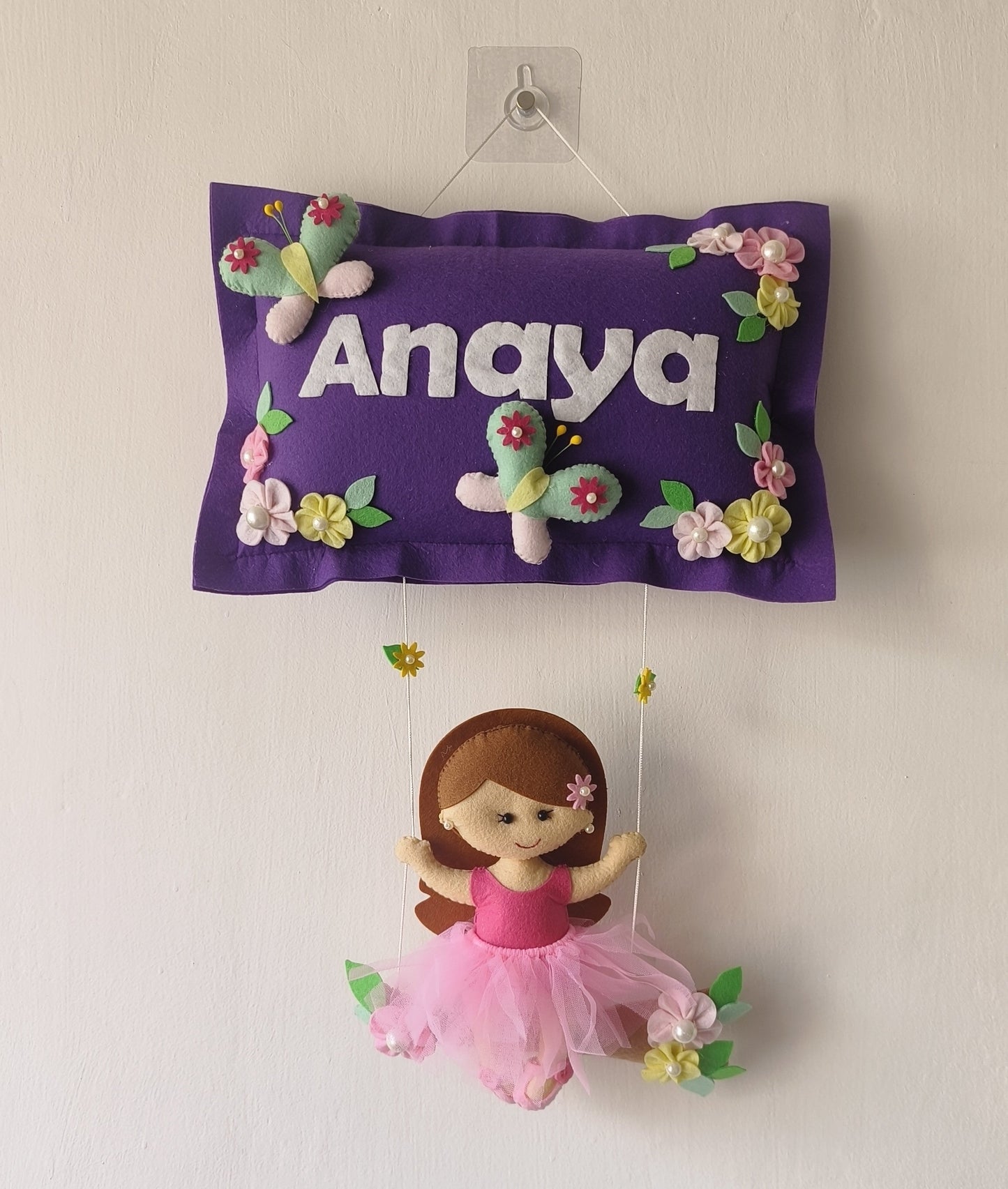 Personalized Handmade Kids name hanging-Girl on swing (Polka dot/Tutu dress)