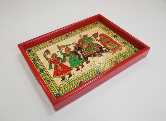 Traditional Marwari Phad Illustrated Wooden Platter