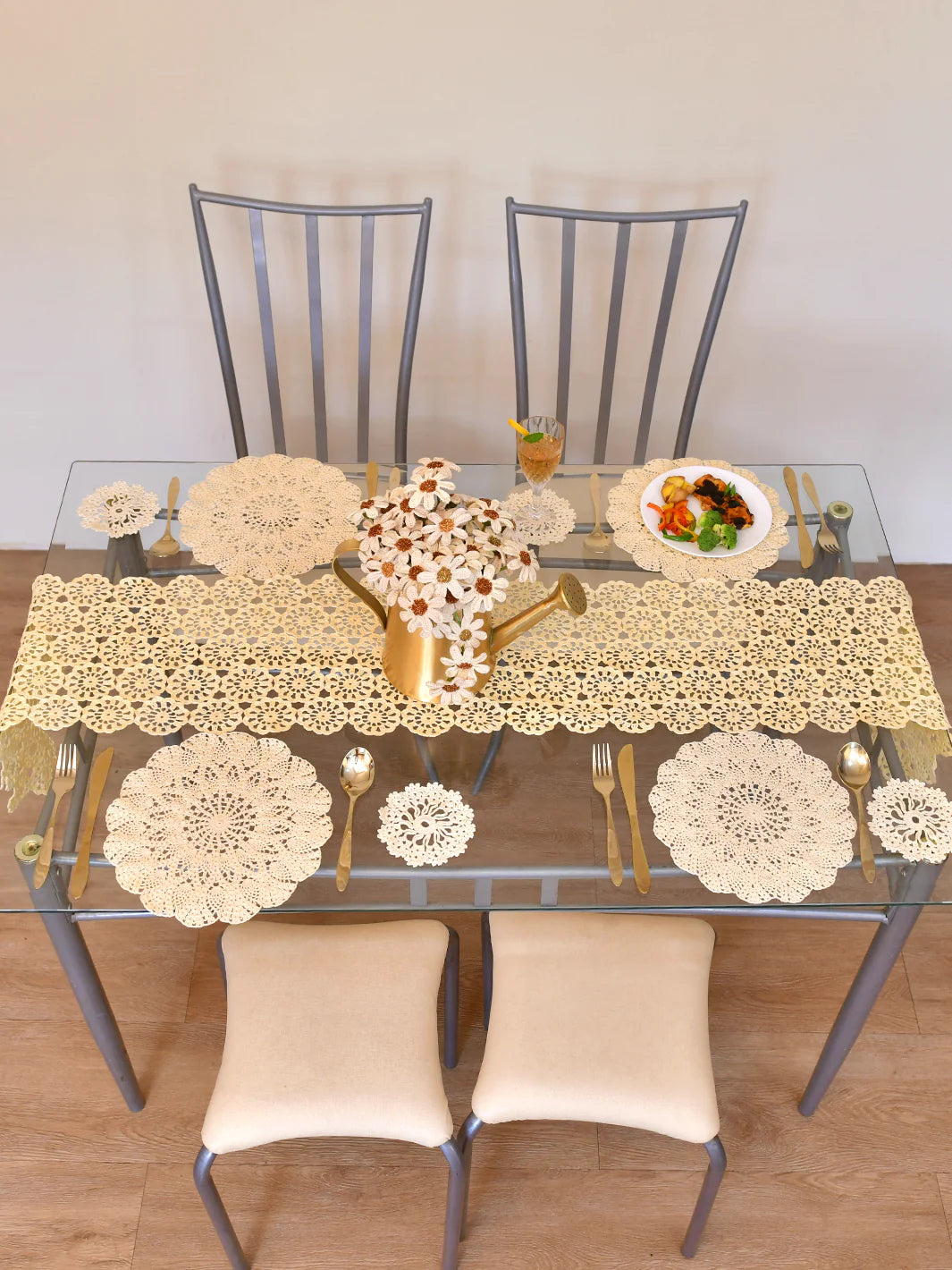 Happy Threads | Handmade Crochet Table Runner 🤍 | Cream Bliss Elegant Home Décor - Hunar Hatti