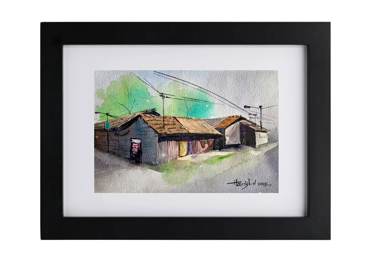 Street House Watercolor Painting - Hunar Hatti