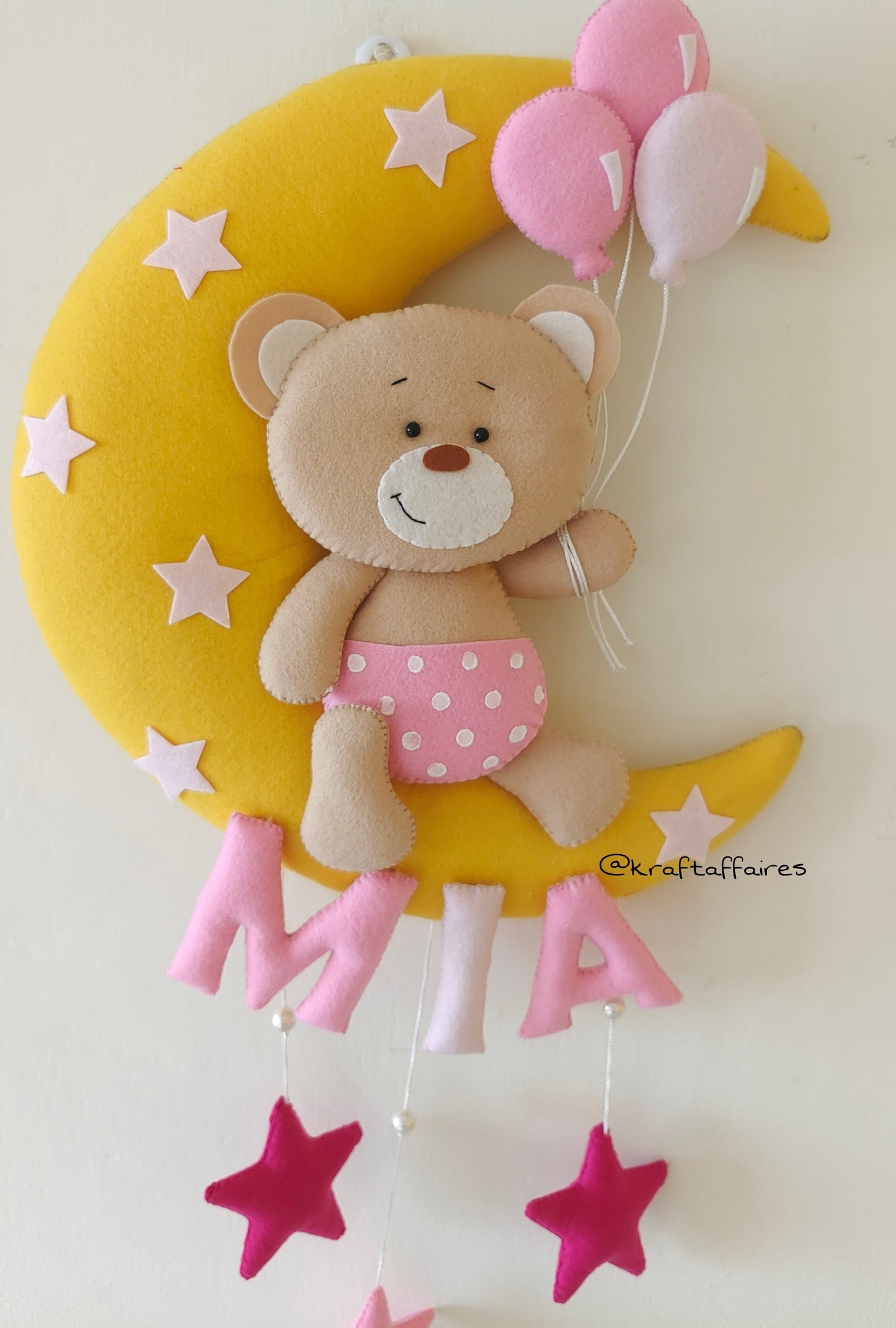 Personalized Handmade Kids name hanging-Teddy on Moon