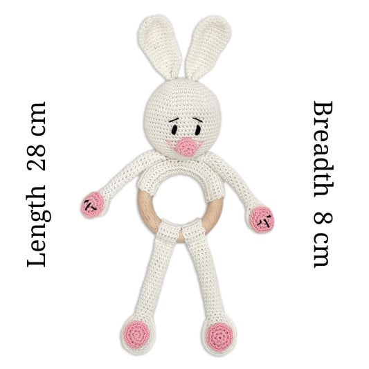 Happy Threads | Cuddly Bunnies Rattle Toy- Handmade Baby Toy for Early Play