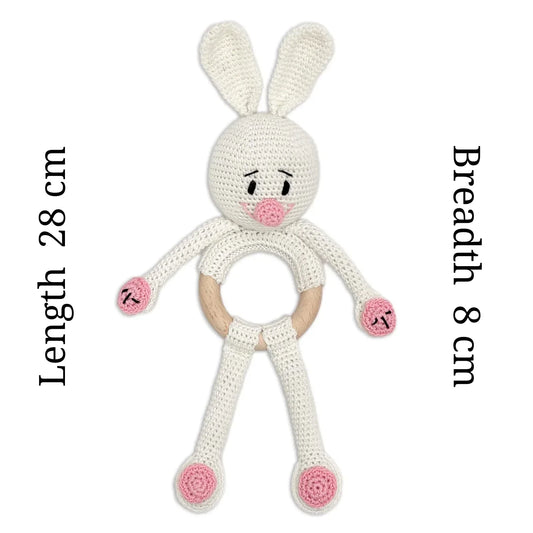Happy Threads | Cuddly Bunnies Rattle Toy- Handmade Baby Toy for Early Play - Hunar Hatti