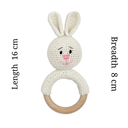 Happy Threads | Cuddly Bunnies Ring Rattle-Gentle & Safe Crochet Toy for Newborns