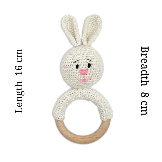 Happy Threads | Cuddly Bunnies Ring Rattle-Gentle & Safe Crochet Toy for Newborns - Hunar Hatti