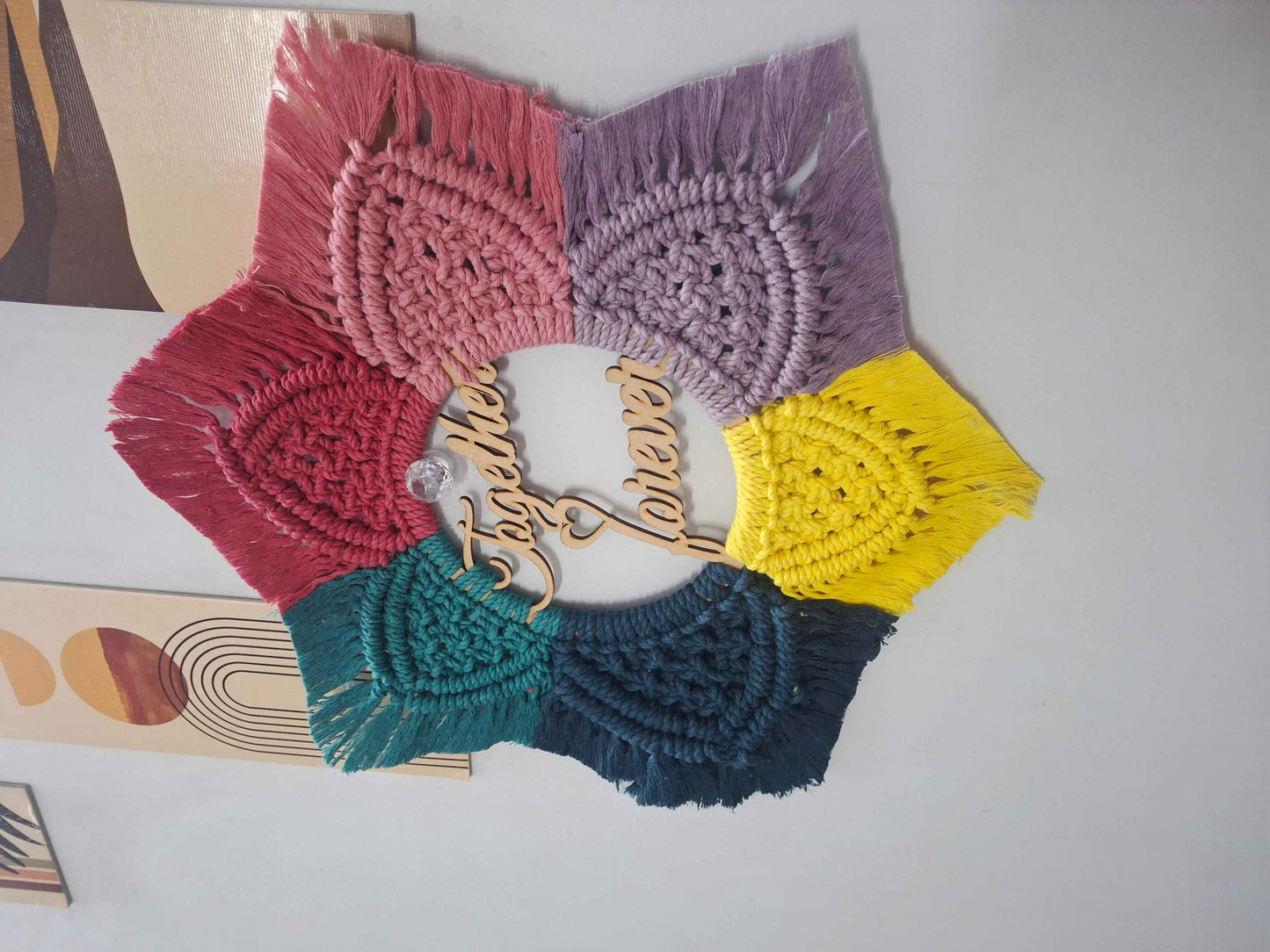 Macrame wall hanging with theme