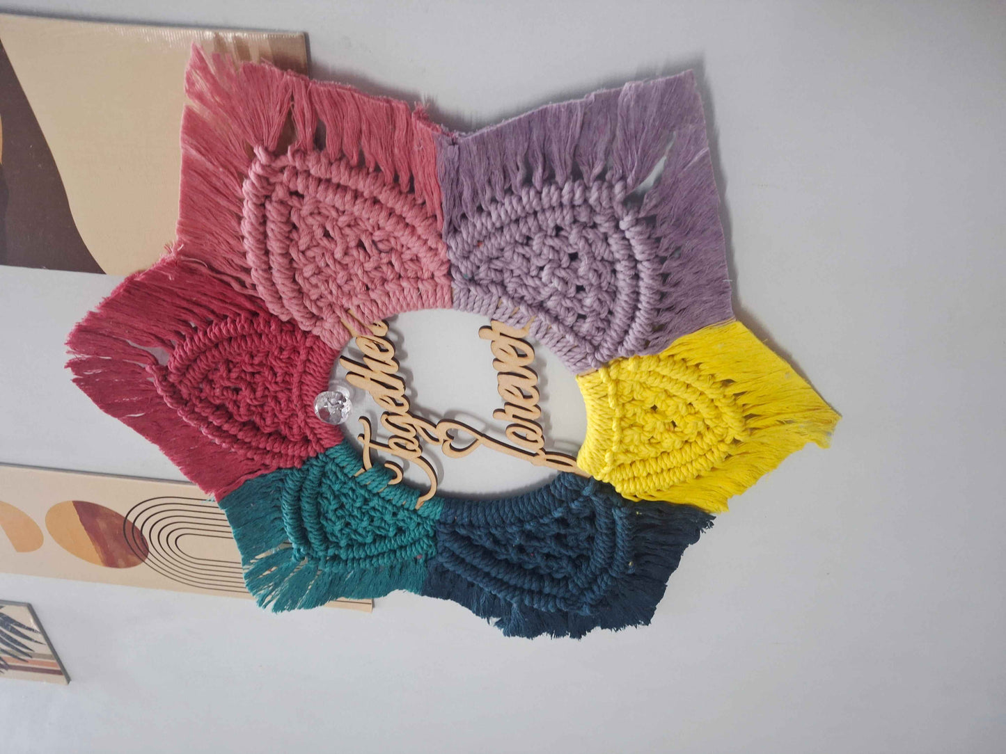 Macrame wall hanging with theme