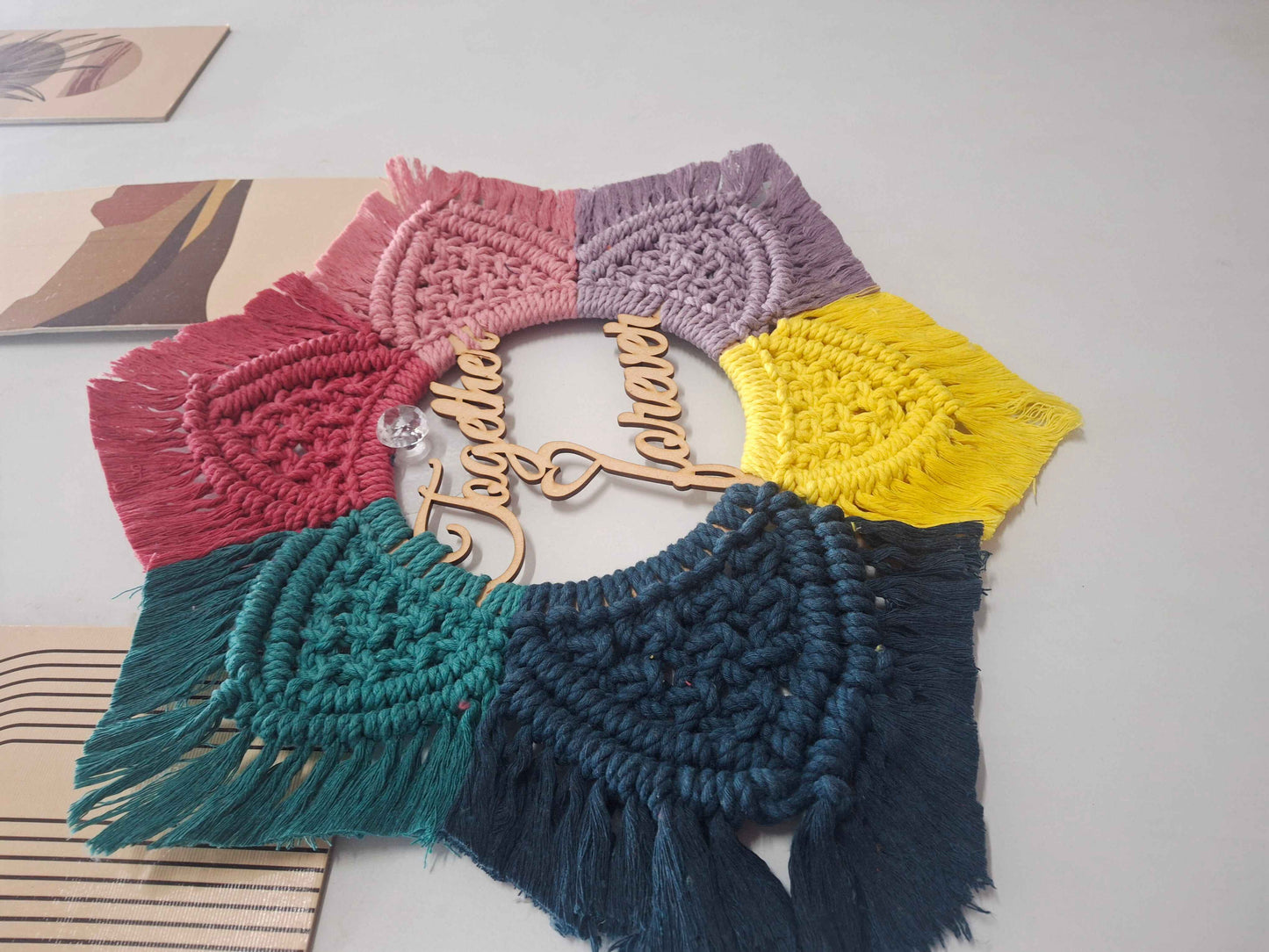 Macrame wall hanging with theme