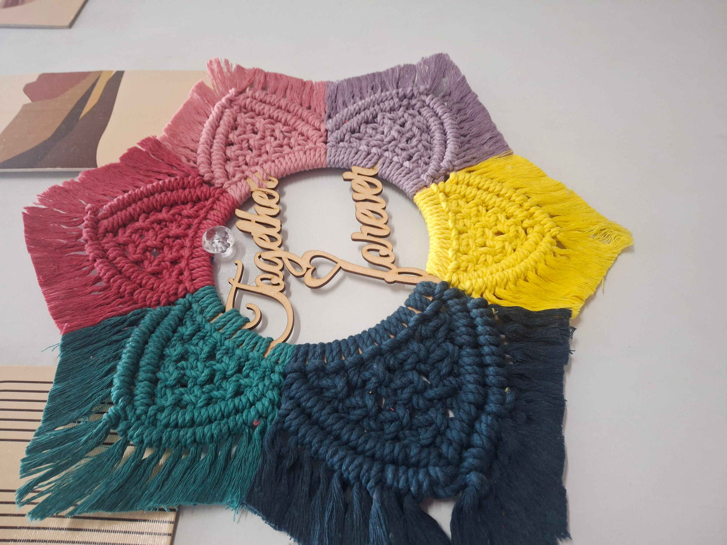 Macrame wall hanging with theme