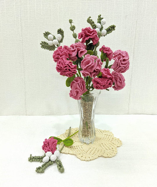 Happy Threads|Colourful Carnations, Eco-Friendly Handcrafted Single Stem Crocheted Flowers - Child-Safe, Lead-Free, Sustainable Decor & Gift Solution