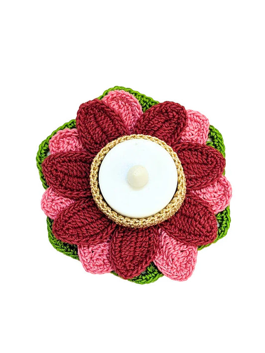 Happy Threads | Crocheted Lotus Tealights: Handmade Festive Lighting
