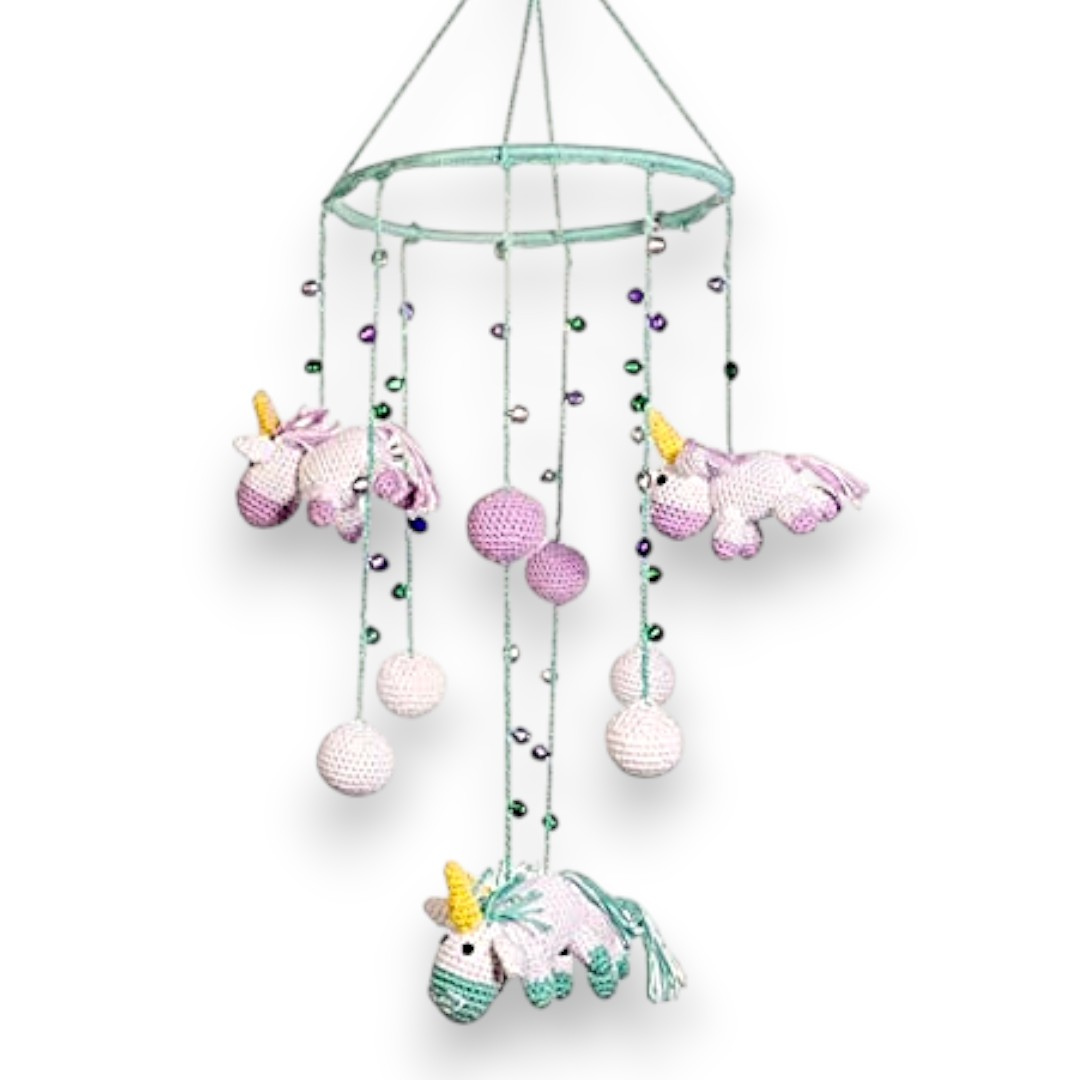 Happy Threads | Whimsical Unicorn Baby Mobile – Soft Crochet Dreamland Decor - Hunar Hatti